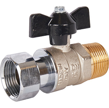 Кран шаровой с накидной гайкой прямой Ду 20 (3/4") НР/накидная гайка, ручка бабочка STOUT